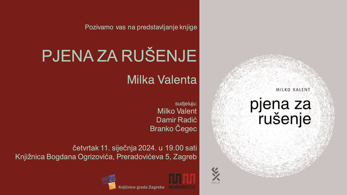 milko valent - knjiga "pjena za rušenje" | knjižnica bogdan ogrizović zagreb | 11.01.2024.