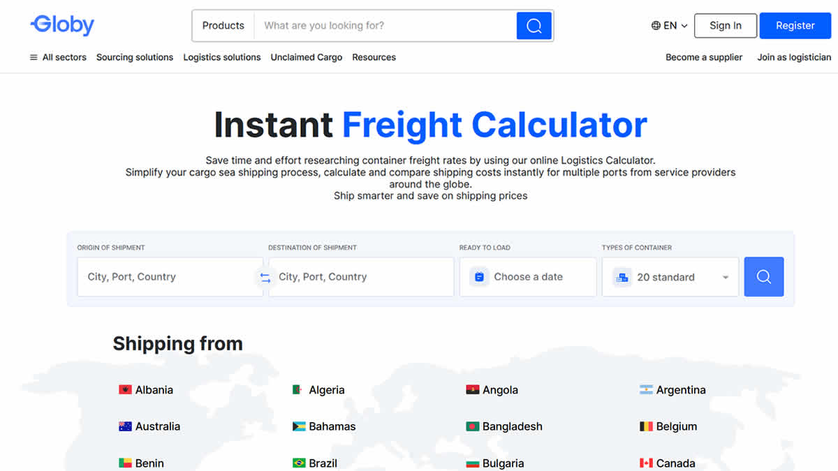 globy | instant freight calculator | 2025.